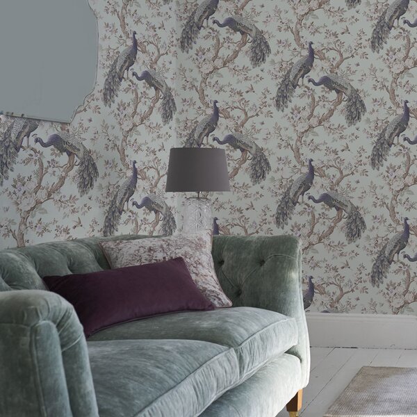 Vliesová tapeta na zeď, zelená, pávi, květiny, 113398, Laura Ashley Signature