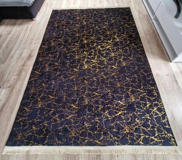 HU Černo-zlatý moderní koberec Parys Černá-zlato Rozměr: 50x80 cm