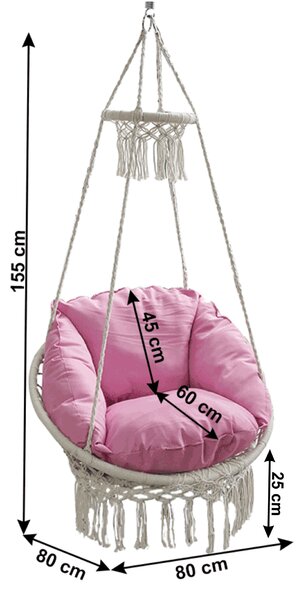 KONDELA Závěsné houpací křeslo s třásněmi, bílá / růžová, DELUS