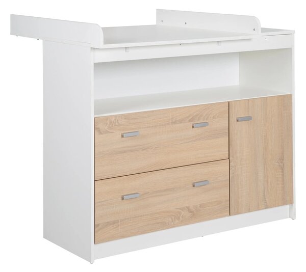 Nízká dětská komoda v dekoru dubu s přebalovacím pultem v bílo-přírodní barvě 117x98 cm Gabriella – Roba