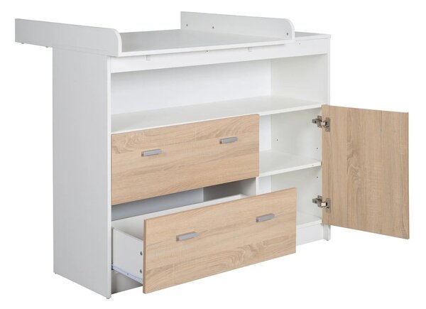 Nízká dětská komoda v dekoru dubu s přebalovacím pultem v bílo-přírodní barvě 117x98 cm Gabriella – Roba