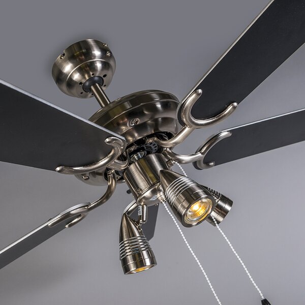 Stropní ventilátor ocelový 110 cm 3 světla s tahovým spínačem - Mistral