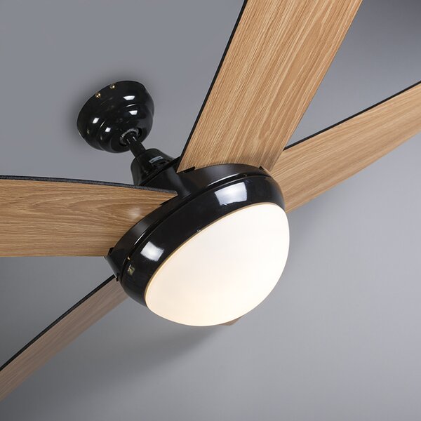 Stropní ventilátor černý s dřevěným potiskem 132 cm s dálkovým ovládáním - Cool
