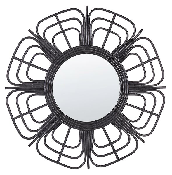 Nástěnné ratanové zrcadlo ve tvaru slunce ⌀ 60 cm černé PASAKU
