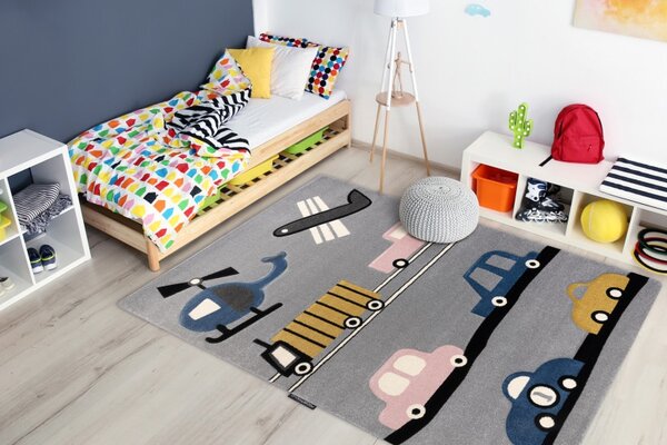 Dywany Łuszczów, Dětský kusový koberec Petit Toys cars grey, 140x190, šedá, dětský pokoj