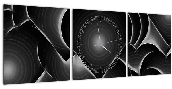 Obraz černo-bílých srdcí (s hodinami) (90x30 cm)