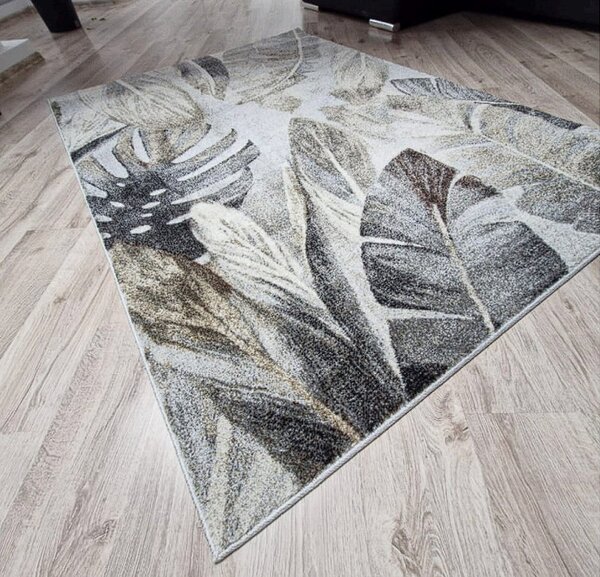 HU Béžovo-šedý koberec Villa 869 s listovým vzorem Rozměr: 60x100 cm