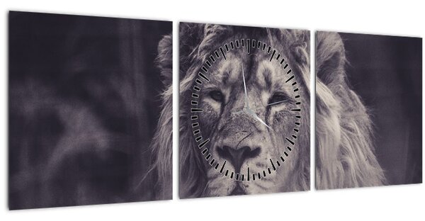 Obraz lva (s hodinami) (90x30 cm)