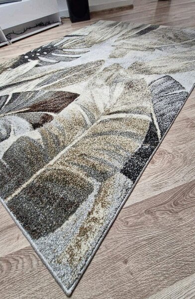 HU Béžovo-šedý koberec Villa 869 s listovým vzorem Rozměr: 60x100 cm