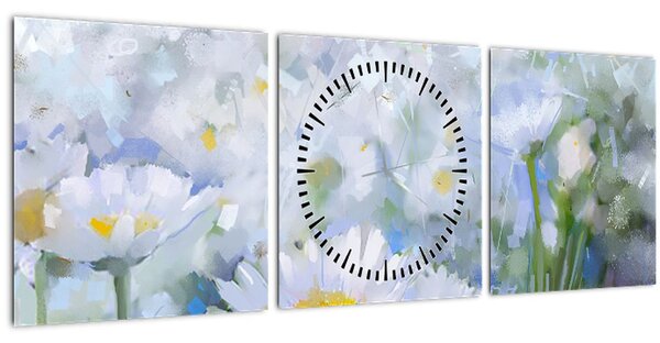 Obraz - V kopretinách (s hodinami) (90x30 cm)