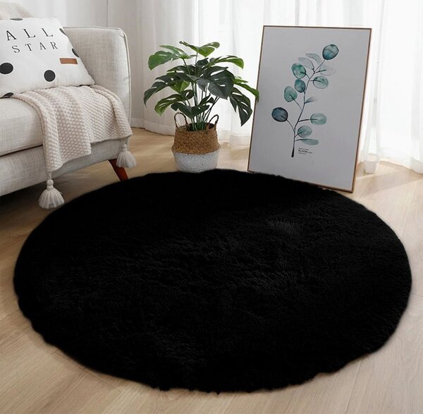 TZ Černý kulatý koberec typu „shaggy“ Lana Rozměr: 80 cm