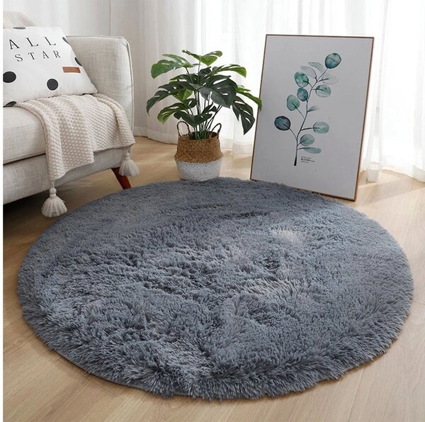 TZ Šedý kulatý koberec typu „shaggy“ Lana Rozměr: 80 cm