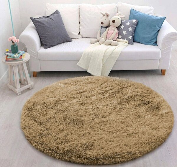 TZ Hnědý kulatý koberec typu „shaggy“ Lana Rozměr: 80 cm