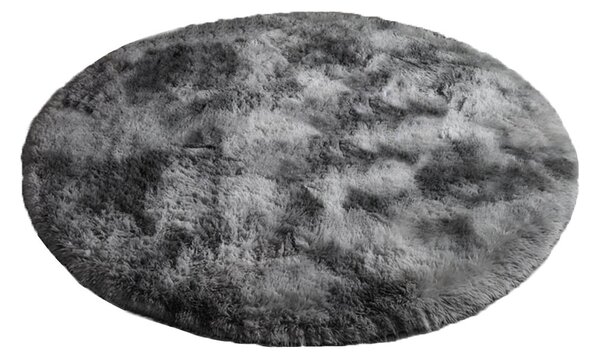 Tmavě šedý kulatý huňatý koberec Ombre Rozměr: 80 cm