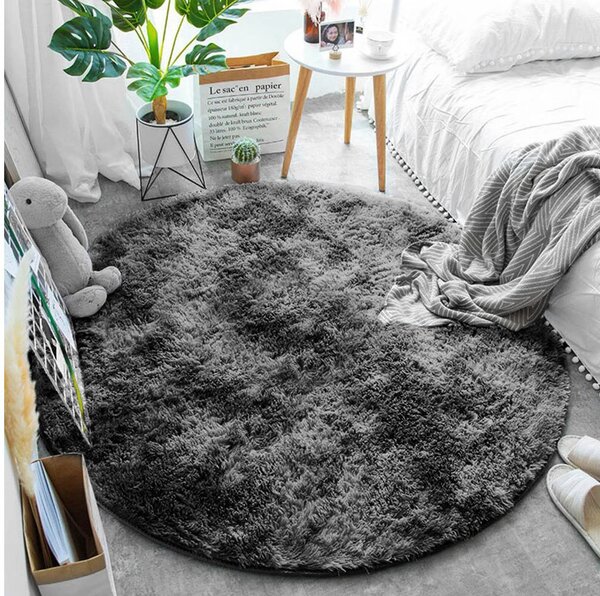 Tmavě šedý kulatý huňatý koberec Ombre Rozměr: 80 cm