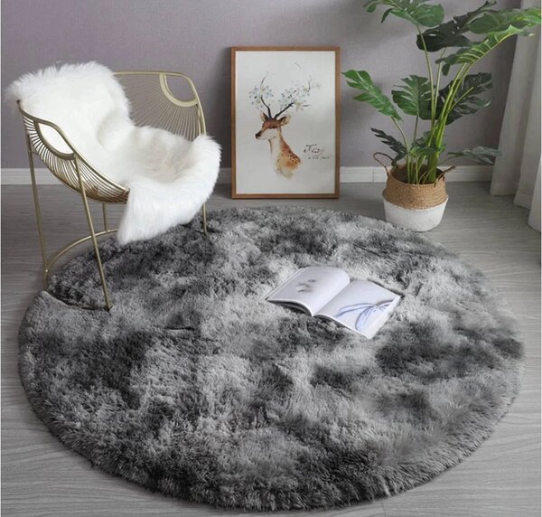 Tmavě šedý kulatý huňatý koberec Ombre Rozměr: 80 cm