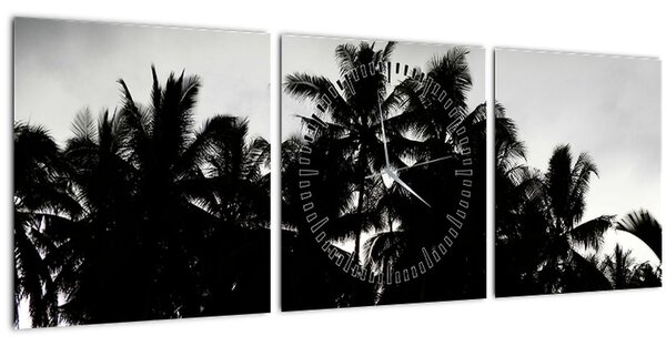 Obraz černobílý - palmy (s hodinami) (90x30 cm)