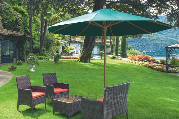 Glatz Teakový slunečník Teakwood, Glatz, kulatý 300 cm (3 m), rám teakové dřevo, potah polyester 250 g/m2 barva dle vzorníku