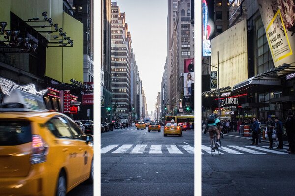 Newyorská ulice se žlutými taxíky – Třídílný obraz A, 120 × 80 cm