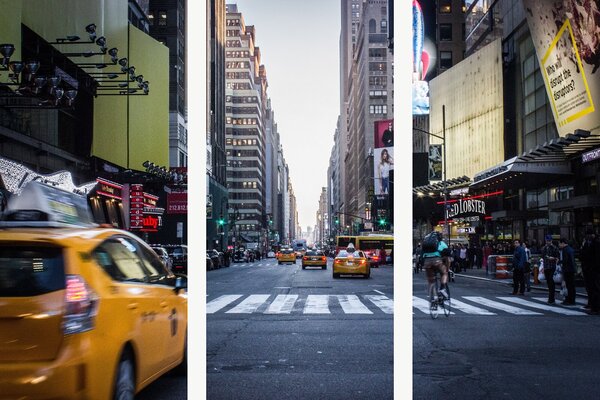 Newyorská ulice se žlutými taxíky – Třídílný obraz A, 90 × 60 cm