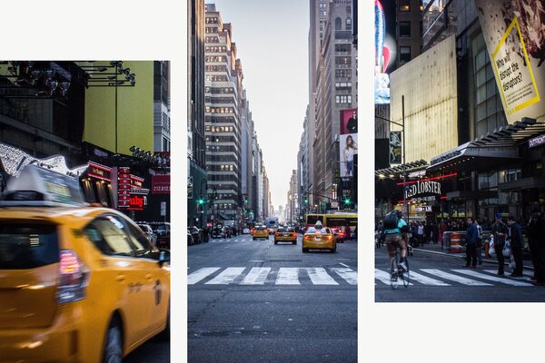 Newyorská ulice se žlutými taxíky – Třídílný obraz C, 90 × 60 cm