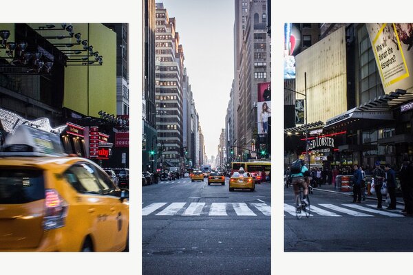 Newyorská ulice se žlutými taxíky – Třídílný obraz B, 90 × 60 cm