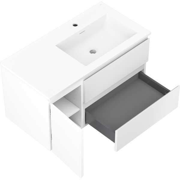 Mexen Orio, koupelnová skříňka 90 cm s pravým umyvadlem Otis, 2S, 1D, bílá matná, 91A13-09047-3-BBFFF01-W18P01