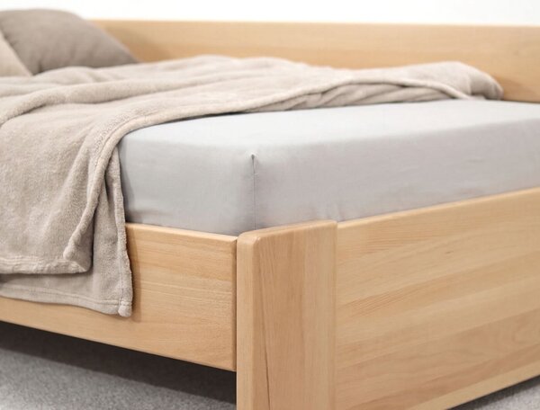 Zvýšená úložná postel s roštem MIVA s bočním čelem, 90x200, masiv buk