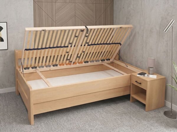 Zvýšená úložná postel s roštem MIVA s bočním čelem, 90x200, masiv buk