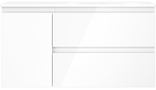 Mexen Orio, koupelnová skříňka 90 cm s pravým umyvadlem Vela, 2S, 1D, bílá lesklá, 91A13-09047-3-BBFFF00-W23P00
