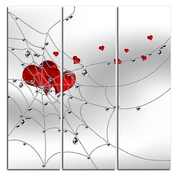 Obraz na plátně - Srdce v stříbrné pavučině - čtverec 378B (75x75 cm)