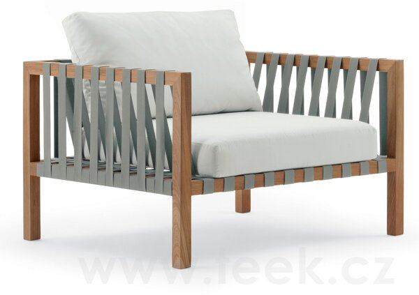 Roda Nízké křeslo Mistral, Roda, 103x90x64 cm, rám teak, pásový výplet barva dle vzorníku, bez polstrů
