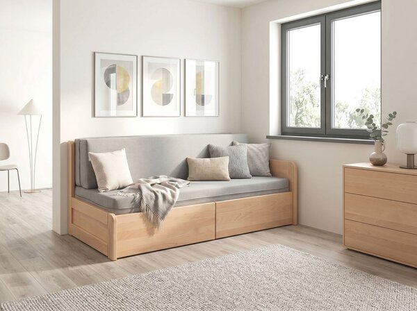 Rozkládací postel s úložným prostorem FLEXO - Pravá, masiv buk