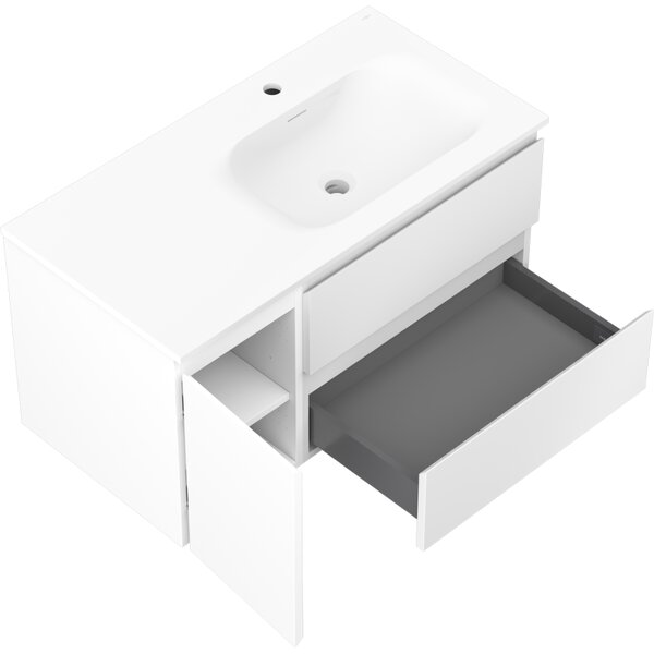 Mexen Orio, koupelnová skříňka 90 cm s pravým umyvadlem Vela, 2S, 1D, bílá matná, 91A13-09047-3-BBFFFF01-W23P01