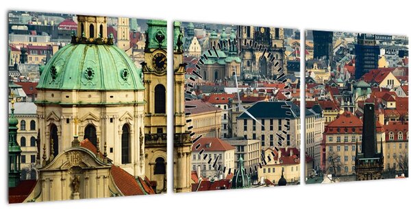Obraz - Panorama Prahy (s hodinami) (90x30 cm)
