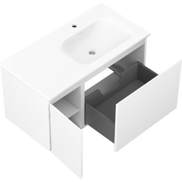 Mexen Orio, koupelnová skříňka 90 cm s pravým umyvadlem Vela, 1S, 1D, bílá matná, 91A13-09047-3-BBFF01-W23P01