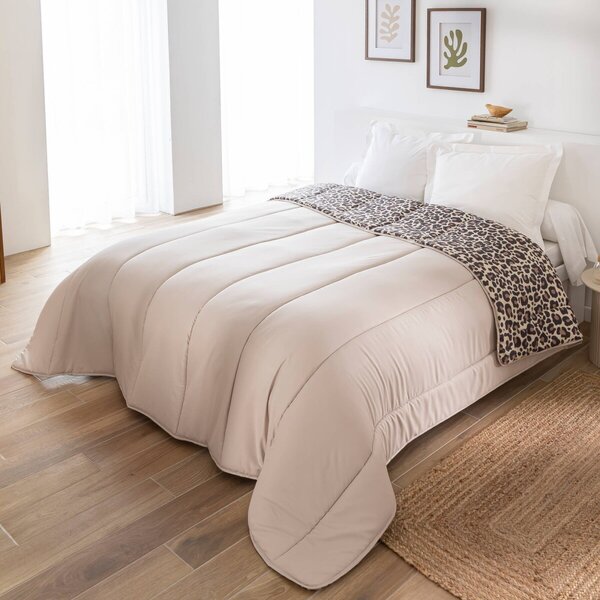 Oboustranná přikrývka z mikrovlákna s potiskem Leopard 400g/m2 béžová/černá 220x240 cm