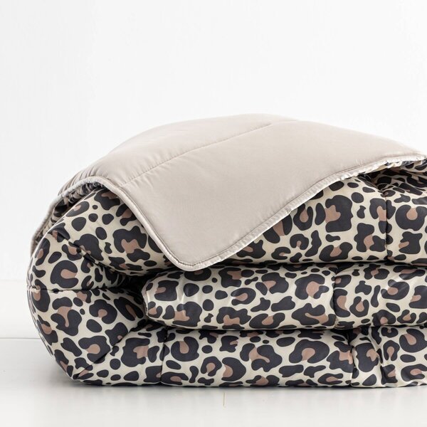 Oboustranná přikrývka z mikrovlákna s potiskem Leopard 400g/m2 béžová/černá 220x240 cm