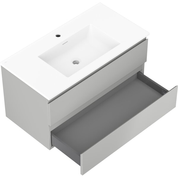 Mexen Orio, koupelnová skříňka 90 cm s umyvadlem Otis, 2 zásuvky, šedá matná/bílá matná, 91A10-09047-2-BFF62-W18M01