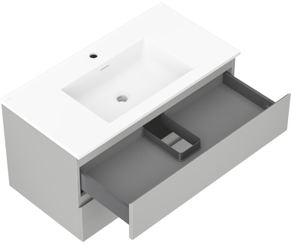 Mexen Orio, koupelnová skříňka 90 cm s umyvadlem Otis, 2 zásuvky, šedá matná/bílá matná, 91A10-09047-2-BFF62-W18M01