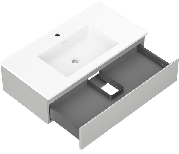 Mexen Orio, koupelnová skříňka 90 cm s umyvadlem Otis, 1 zásuvka, šedá matná/bílá matná, 91A10-09023-1-BF62-W18M01