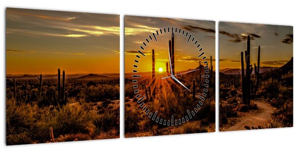 Obraz - Konec dne v arizonské poušti (s hodinami) (90x30 cm)