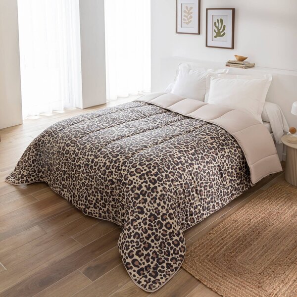 Oboustranná přikrývka z mikrovlákna s potiskem Leopard 400g/m2 béžová/černá 220x240 cm