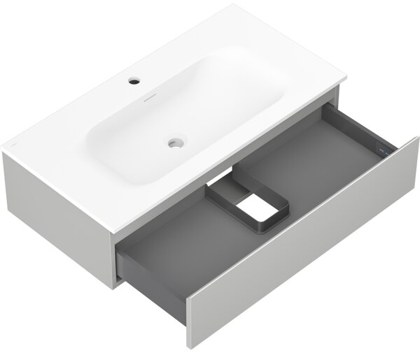 Mexen Orio, koupelnová skříňka 90 cm s umyvadlem Vela, 1 zásuvka, šedá matná/bílá matná, 91A10-09023-1-BF62-W23M01