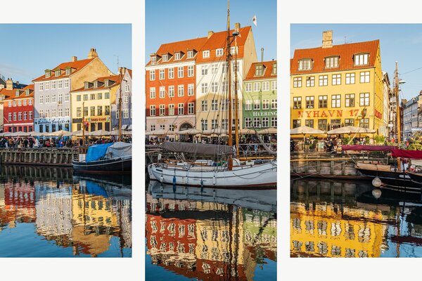 Barevný přístav Nyhavn v Kodani – Třídílný obraz B, 90 × 60 cm