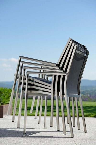Stern Nerezové stohovatelné jídelní křeslo Cardiff, Stern, 57x61x92 cm, rám nerez, výplet textilen stříbrnočerný (silver grey), Područky šedočerné (anthracite)