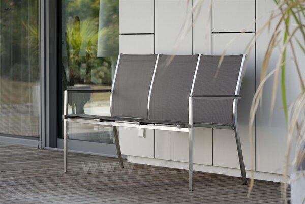 Stern Nerezová stohovatelná lavice Cardiff, Stern, 160x61x92 cm, rám nerez, výplet textilen stříbrnočerný (silver grey), Područky šedočerné (anthracite)