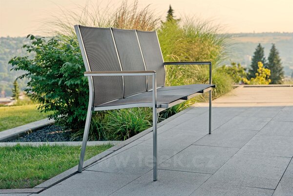 Stern Nerezová stohovatelná lavice Cardiff, Stern, 160x61x92 cm, rám nerez, výplet textilen stříbrnočerný (silver grey), Područky šedočerné (anthracite)