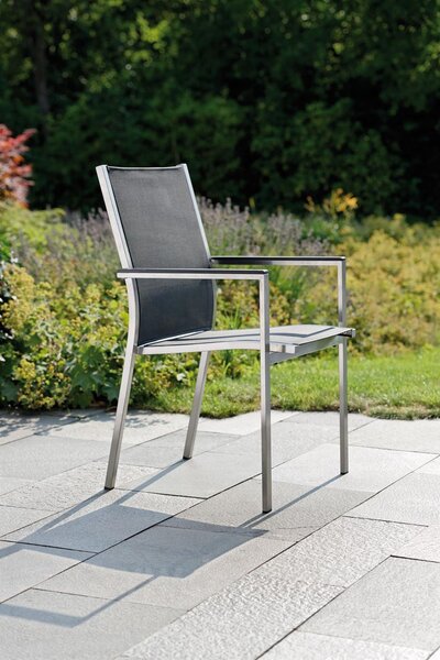 Stern Nerezové stohovatelné jídelní křeslo Cardiff, Stern, 57x61x92 cm, rám nerez, výplet textilen stříbrnočerný (silver grey), Područky šedočerné (anthracite)