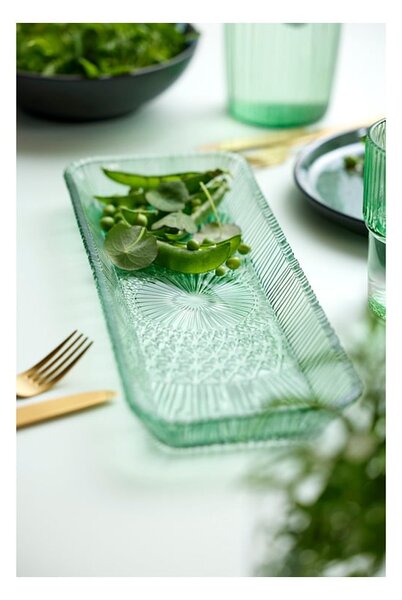 Zelený skleněný servírovací talíř 14x38 cm Kusintha – Bitz